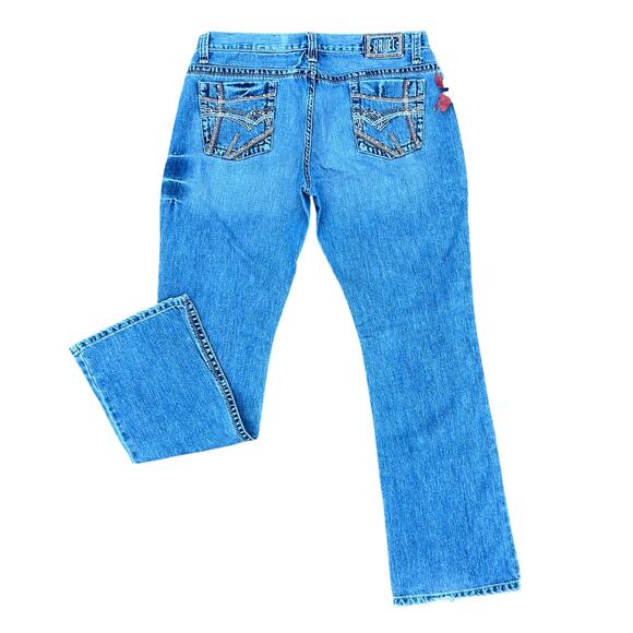 Cruel low rise distressed embroidered western cowgirl bootcut jeans size 13 x 34 - Picture 1 of 6